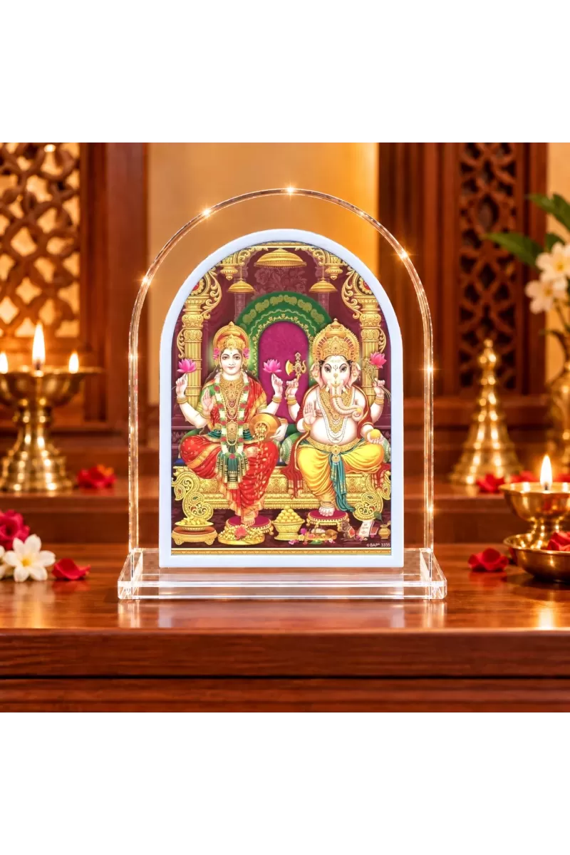 Lakshmi Ganesha L Shape Acrylic Showpiece 3 X 3.5 Inch For Home, Office And Car (F177536)