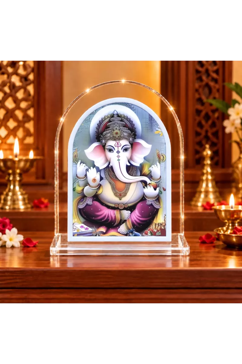 Lord Ganesha L Shape Acrylic Showpiece 3 X 3.5 Inch For Home, Office And Car (F177544)