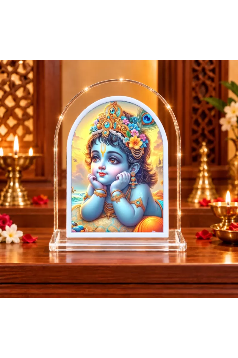 Lord Krishna L Shape Acrylic Showpiece 3 X 3.5 Inch For Home, Office And Car (F177546)