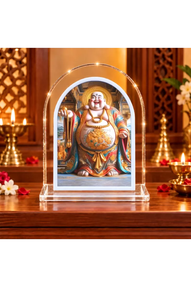 Laughing Buddha L Shape Acrylic Showpiece 3 X 3.5 Inch For Home, Office And Car (F177547)