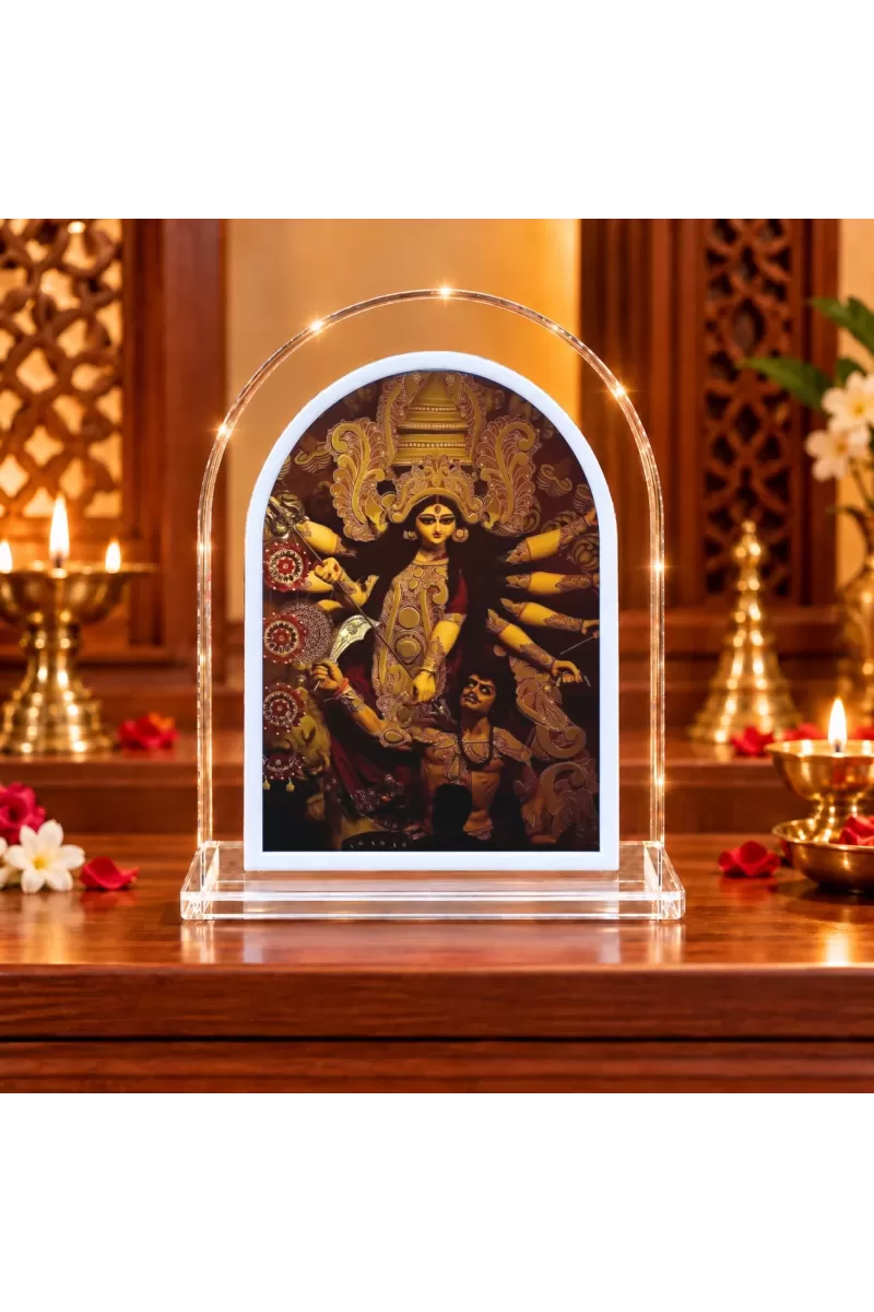 Durga Maa L Shape Acrylic Showpiece 3 X 3.5 Inch For Home, Office And Car (F177588)