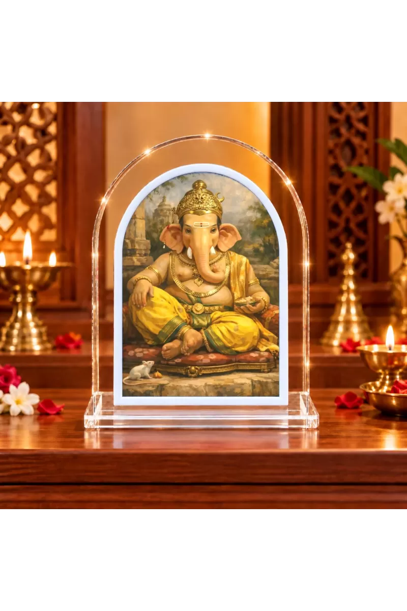 Lord Ganesha L Shape Acrylic Showpiece 3 X 3.5 Inch For Home, Office And Car (F177596)