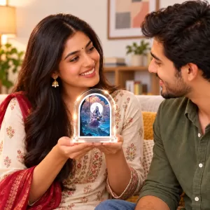 Radha Krishna L Shape Acrylic Showpiece 3 X 3.5 Inch For Home, Office And Car (F176499)