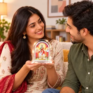 Gayatri Mata L Shape Acrylic Showpiece 3 X 3.5 Inch For Home, Office And Car (F176604)