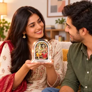 God Ganesh  And Lakshmi L Shape Acrylic Showpiece 3 X 3.5 Inch For Home, Office And Car (F176882)