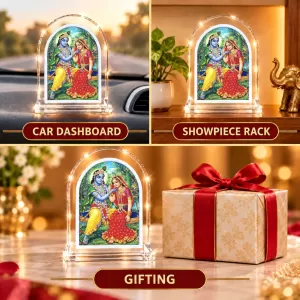 Radha Krishna L Shape Acrylic Showpiece 3 X 3.5 Inch For Home, Office And Car (F175790)