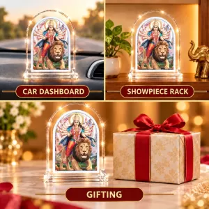 Durga Maa L Shape Acrylic Showpiece 3 X 3.5 Inch For Home, Office And Car (F175888)