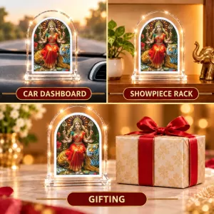 Durga Maa L Shape Acrylic Showpiece 3 X 3.5 Inch For Home, Office And Car (F175913)