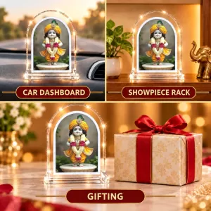 Lord Krishna L Shape Acrylic Showpiece 3 X 3.5 Inch For Home, Office And Car (F176322)