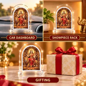 Durga Maa L Shape Acrylic Showpiece 3 X 3.5 Inch For Home, Office And Car (F176615)