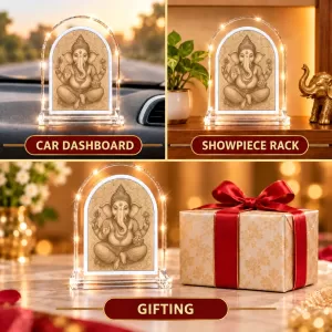 Lord Ganesha L Shape Acrylic Showpiece 3 X 3.5 Inch For Home, Office And Car (F176619) Lord Ganesha L Shape Acrylic Showpiece 3 X 3.5 Inch For Home, Office And Car (F176619)