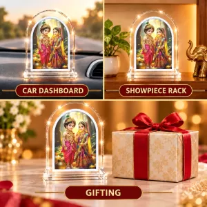 Radha Krishna L Shape Acrylic Showpiece 3 X 3.5 Inch For Home, Office And Car (F176676)
