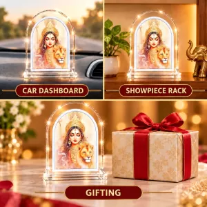 Durga Maa L Shape Acrylic Showpiece 3 X 3.5 Inch For Home, Office And Car (F176755)