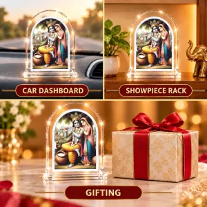 Radha Krishna L Shape Acrylic Showpiece 3 X 3.5 Inch For Home, Office And Car (F176800)