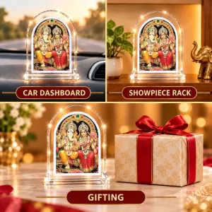 God Ganesh  And Lakshmi L Shape Acrylic Showpiece 3 X 3.5 Inch For Home, Office And Car (F176882)