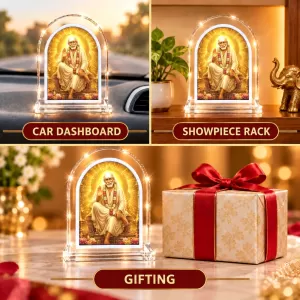Shirdi Sai Baba L Shape Acrylic Showpiece 3 X 3.5 Inch For Home, Office And Car (F176935)