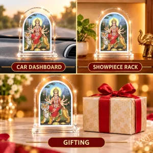 Durga Maa L Shape Acrylic Showpiece 3 X 3.5 Inch For Home, Office And Car (F176967)