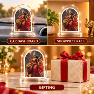 Durga Maa L Shape Acrylic Showpiece 3 X 3.5 Inch For Home, Office And Car (F176988)