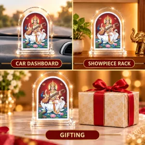 Goddess Saraswati L Shape Acrylic Showpiece 3 X 3.5 Inch For Home, Office And Car (F177477) Goddess Saraswati L Shape Acrylic Showpiece 3 X 3.5 Inch For Home, Office And Car (F177477)