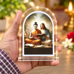 Buddha And Jesus Christ L Shape Acrylic Showpiece 3 X 3.5 Inch For Home, Office And Car (F175751) Buddha And Jesus Christ L Shape Acrylic Showpiece 3 X 3.5 Inch For Home, Office And Car (F175751)