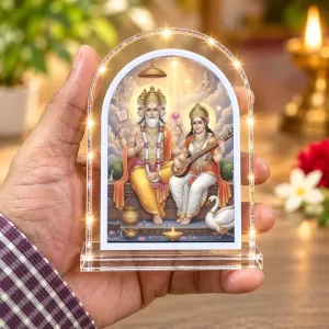 Lord Bramha Ad Goddess Swaraswati L Shape Acrylic Showpiece 3 X 3.5 Inch For Home, Office And Car (F175771) Lord Bramha Ad Goddess Swaraswati L Shape Acrylic Showpiece 3 X 3.5 Inch For Home, Office And Car (F175771)
