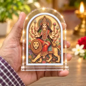 Durga Maa L Shape Acrylic Showpiece 3 X 3.5 Inch For Home, Office And Car (F175881)