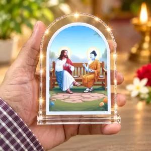 Jesus Christ And Buddha L Shape Acrylic Showpiece 3 X 3.5 Inch For Home, Office And Car (F176216)