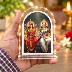 Goddess Lakhmi And Swaraswati L Shape Acrylic Showpiece 3 X 3.5 Inch For Home, Office And Car (F176625)