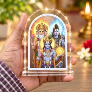 Brahma, Vishnu, And Maheshwara L Shape Acrylic Showpiece 3 X 3.5 Inch For Home, Office And Car (F176798) Brahma, Vishnu, And Maheshwara L Shape Acrylic Showpiece 3 X 3.5 Inch For Home, Office And Car (F176798)