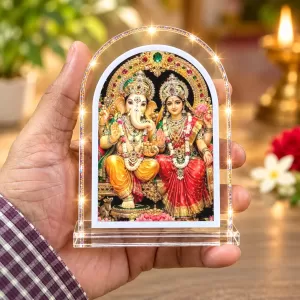God Ganesh  And Lakshmi L Shape Acrylic Showpiece 3 X 3.5 Inch For Home, Office And Car (F176882)
