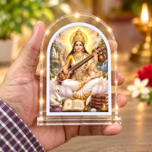 Saraswati Maa L Shape Acrylic Showpiece 3 X 3.5 Inch For Home, Office And Car (F176904)