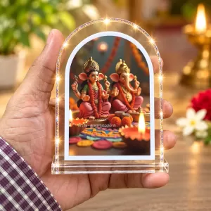Lakshmi Ganesha L Shape Acrylic Showpiece 3 X 3.5 Inch For Home, Office And Car (F176916)