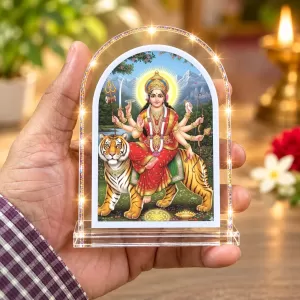 Durga Maa L Shape Acrylic Showpiece 3 X 3.5 Inch For Home, Office And Car (F176967)