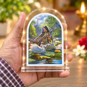 Maa Saraswati L Shape Acrylic Showpiece 3 X 3.5 Inch For Home, Office And Car (F177078)