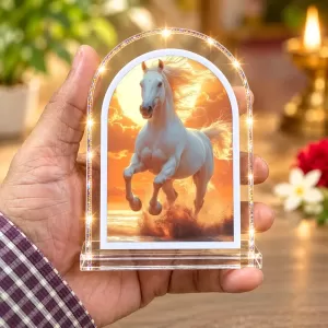 White Horse L Shape Acrylic Showpiece 3 X 3.5 Inch For Home, Office And Car (F177102)
