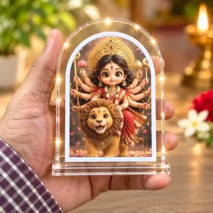 Durga Maa L Shape Acrylic Showpiece 3 X 3.5 Inch For Home, Office And Car (F177144)