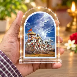 Lord Krishna And Arjuna L Shape Acrylic Showpiece 3 X 3.5 Inch For Home, Office And Car (F177153)