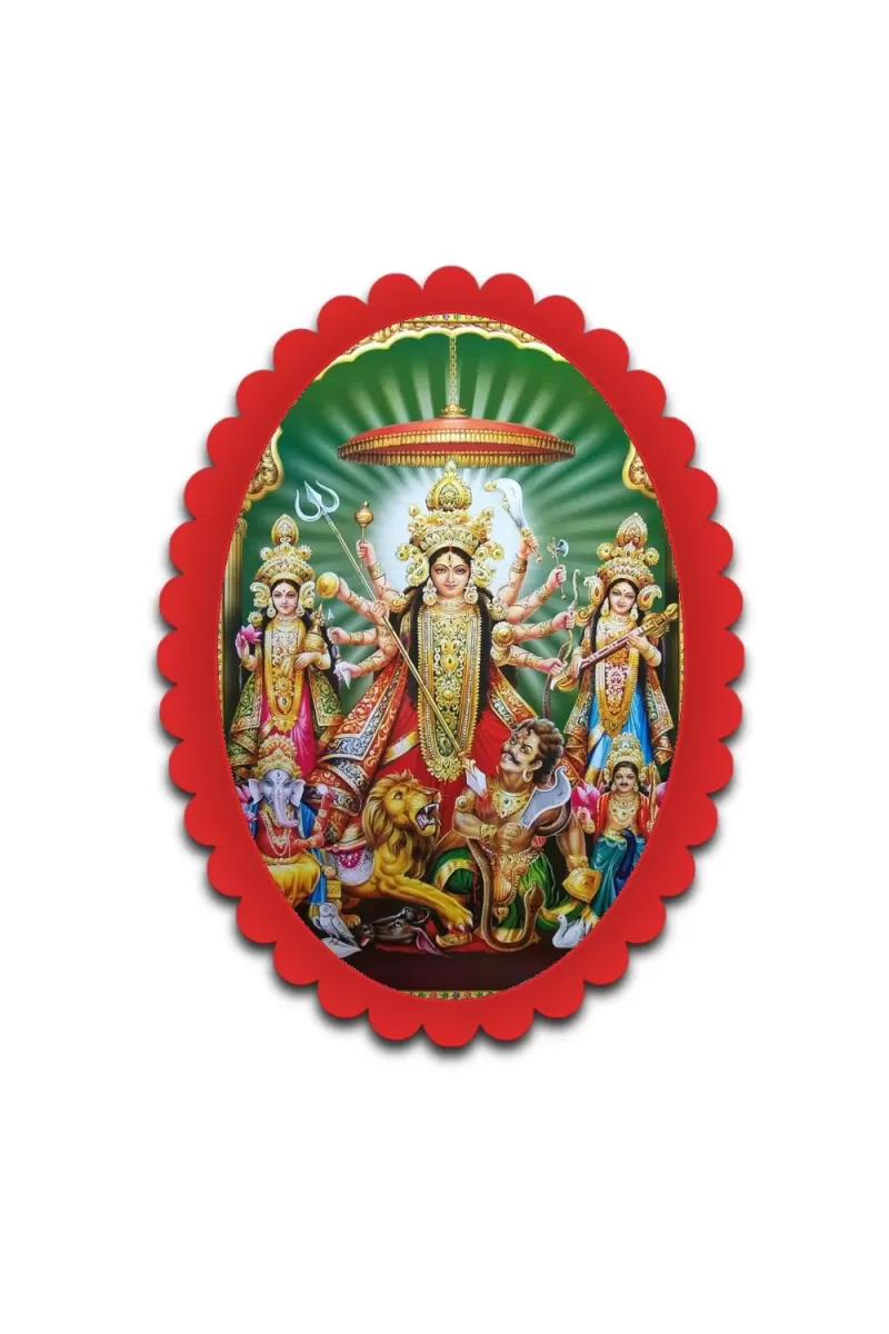 Durga Wall Decorative Showpiece 6 X 8 Inch | 4 MM MDF Wooden Glossy Sublimation Print | Back Hook Wall Hanging | Home Temple & Living Room Decor (F56950)