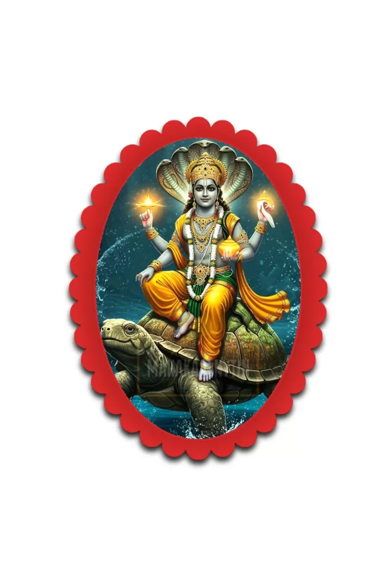 Vishnu Wall Decorative Showpiece 6 X 8 Inch | 4 MM MDF Wooden Glossy Sublimation Print | Back Hook Wall Hanging | Home Temple & Living Room Decor (F56954)