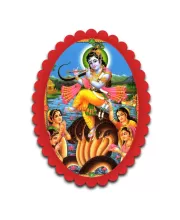 Krishna Wall Decorative Showpiece 6 X 8 Inch | 4 MM MDF Wooden Glossy Sublimation Print | Back Hook Wall Hanging | Home Temple & Living Room Decor (F56977)