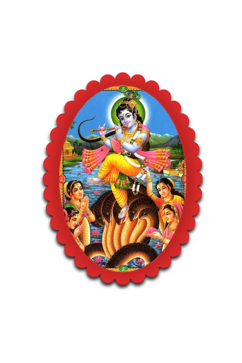 Krishna Wall Decorative Showpiece 6 X 8 Inch | 4 MM MDF Wooden Glossy Sublimation Print | Back Hook Wall Hanging | Home Temple & Living Room Decor (F56977)