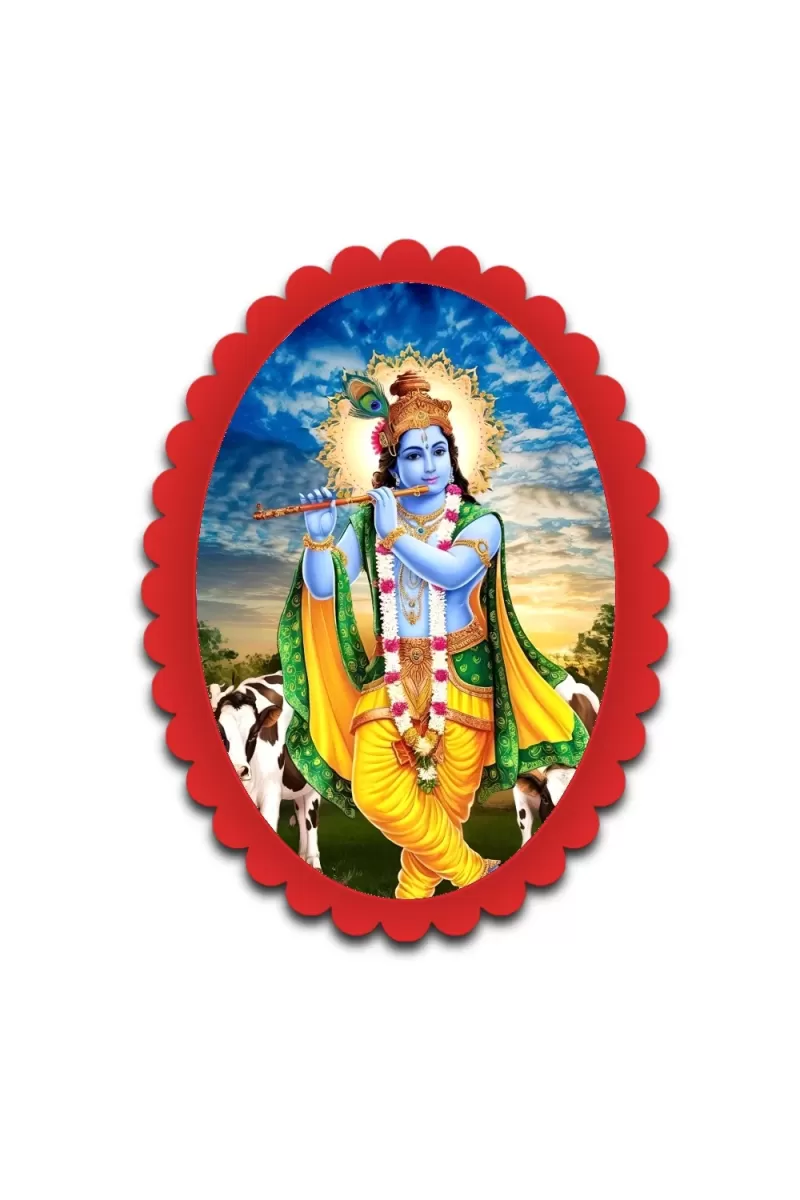 Shree Krishna Wall Decorative Showpiece 6 X 8 Inch | 4 MM MDF Wooden Glossy Sublimation Print | Back Hook Wall Hanging | Home Temple & Living Room Decor (F56980)