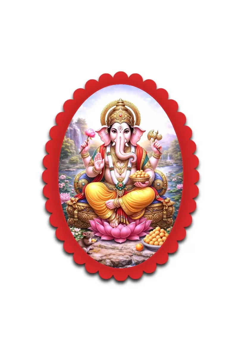 Ganesha Wall Decorative Showpiece 6 X 8 Inch | 4 MM MDF Wooden Glossy Sublimation Print | Back Hook Wall Hanging | Home Temple & Living Room Decor (F56981)