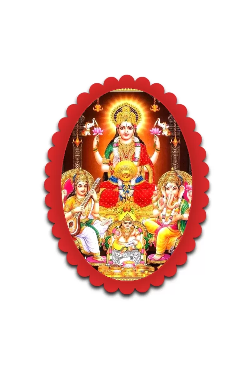 Lakshmi Wall Decorative Showpiece 6 X 8 Inch | 4 MM MDF Wooden Glossy Sublimation Print | Back Hook Wall Hanging | Home Temple & Living Room Decor (F56984)