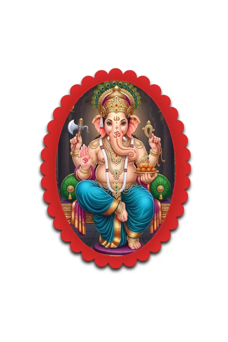 Ganesha Wall Decorative Showpiece 6 X 8 Inch | 4 MM MDF Wooden Glossy Sublimation Print | Back Hook Wall Hanging | Home Temple & Living Room Decor (F56989)