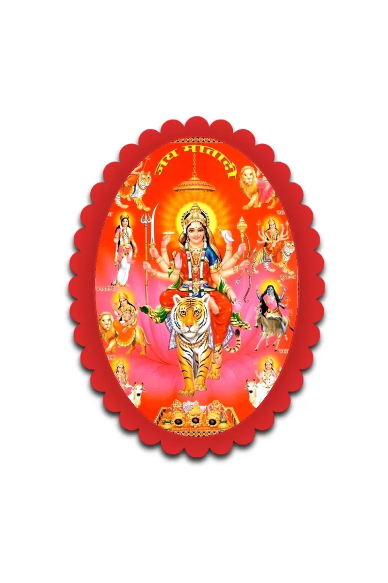 Durga Wall Decorative Showpiece 6 X 8 Inch | 4 MM MDF Wooden Glossy Sublimation Print | Back Hook Wall Hanging | Home Temple & Living Room Decor (F56992)