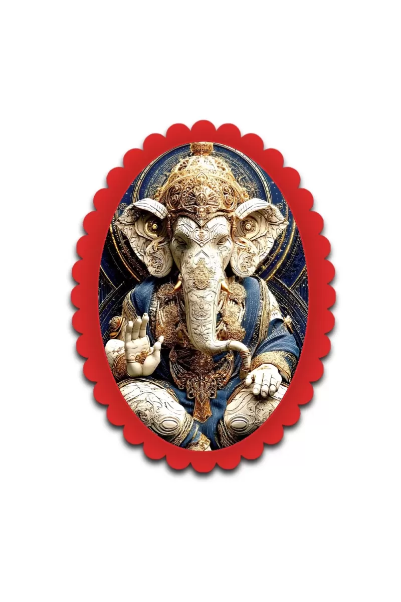 Ganesha Wall Decorative Showpiece 6 X 8 Inch | 4 MM MDF Wooden Glossy Sublimation Print | Back Hook Wall Hanging | Home Temple & Living Room Decor (F56995)