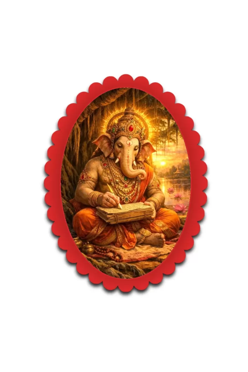 Ganesha Wall Decorative Showpiece 6 X 8 Inch | 4 MM MDF Wooden Glossy Sublimation Print | Back Hook Wall Hanging | Home Temple & Living Room Decor (F57001)