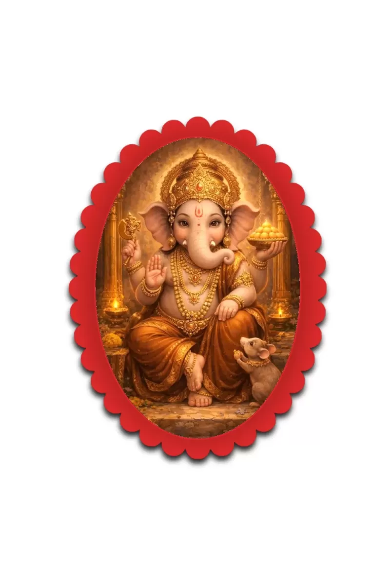 Ganesha Wall Decorative Showpiece 6 X 8 Inch | 4 MM MDF Wooden Glossy Sublimation Print | Back Hook Wall Hanging | Home Temple & Living Room Decor (F57025)