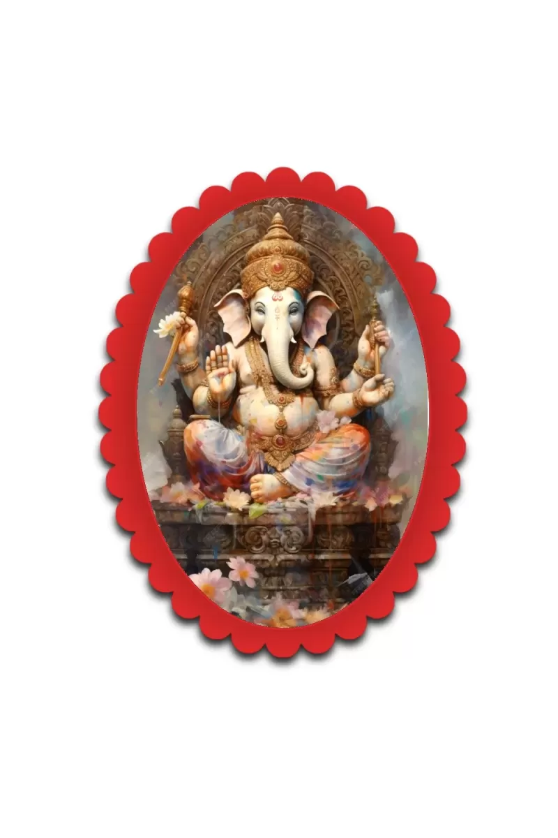 Ganesha Wall Decorative Showpiece 6 X 8 Inch | 4 MM MDF Wooden Glossy Sublimation Print | Back Hook Wall Hanging | Home Temple & Living Room Decor (F57123)